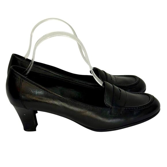 Naturalizer 8.5 Black Penny Loafer Leather Mid Heel Height Chunky Pumps Business - Picture 4 of 11